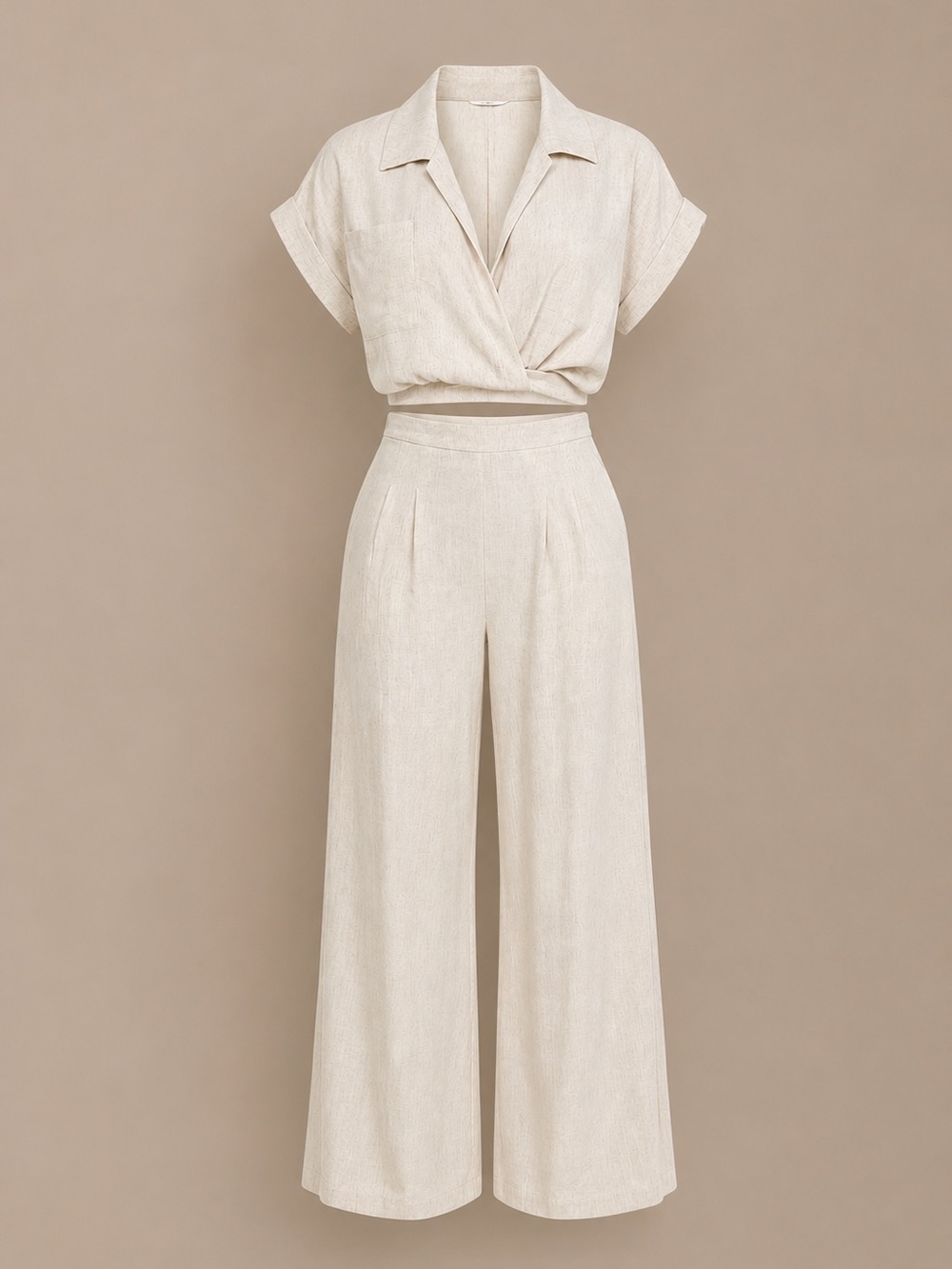 Wide-Leg Linen Blend Pants set in Cream - Picture 1 of 3